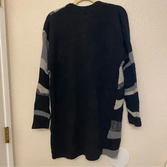 Outlander Vtg Sweater long open cardigan gray black metallic lambs wool angora M - Picture 2 of 8